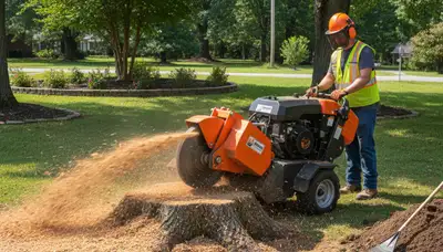Professional stump grinding removing tree stumps in Ayden near Greenville, NC for lawn restoration