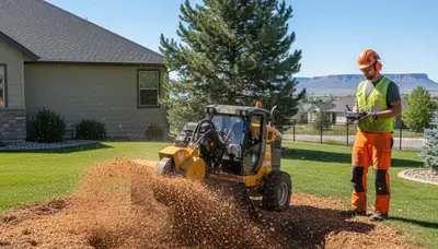 Professional stump grinding removing tree stumps in Fountain, NC yard near Greenville, NC homes