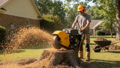 Professional stump grinding service removing tree stumps in Grimesland near Greenville, NC