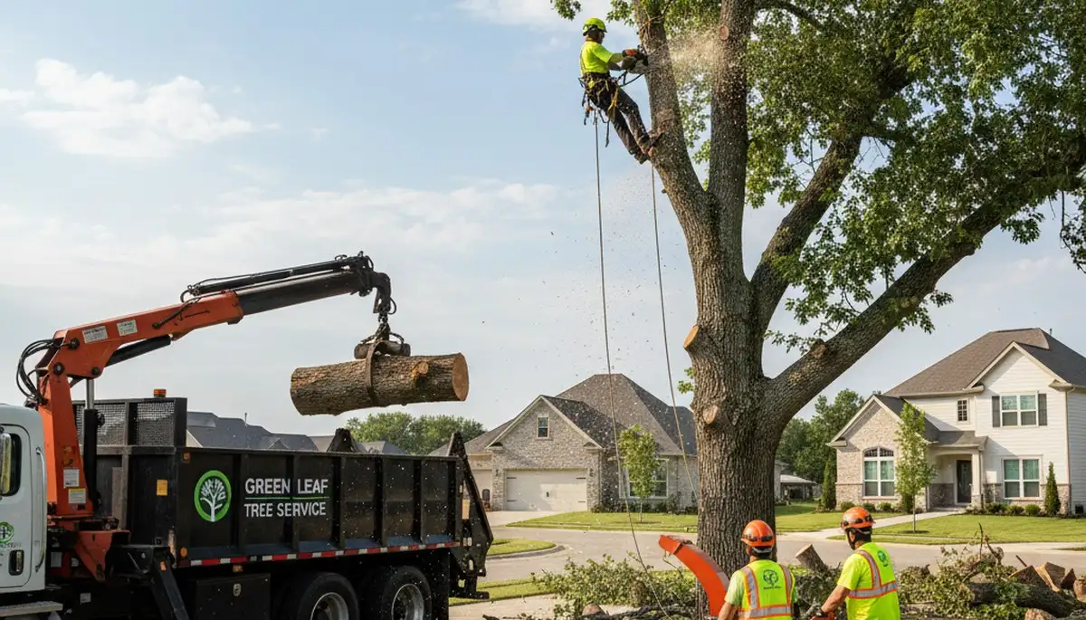Professional tree removal service in Greenville, NC safely clearing storm-damaged oak trees