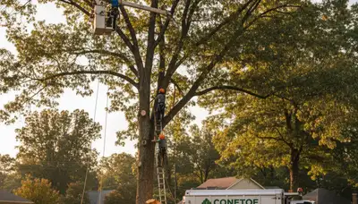 Professional tree removal service in Greenville NC safely clearing large oak tree