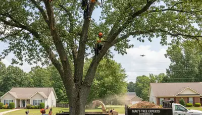 Professional tree removal service in Greenville NC clearing large oak safely