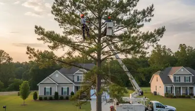 Professional tree removal service in Greenville, NC removing large oak safely