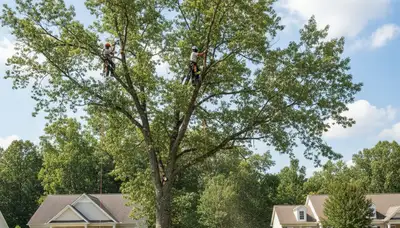 Professional tree removal service in Greenville NC safely cutting and clearing large oak tree
