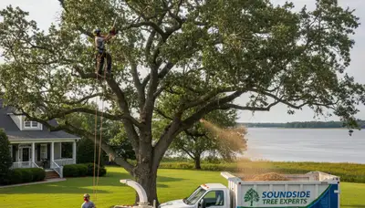 Professional tree removal service in Greenville NC safely cutting and clearing large oak trees