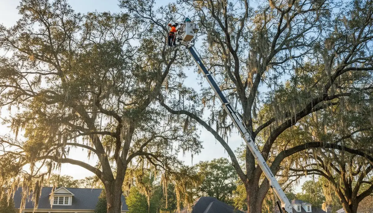 Professional tree removal service in Greenville NC safely clearing large oak trees