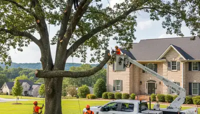 Professional tree removal service in Greenville NC safely cutting large oak tree