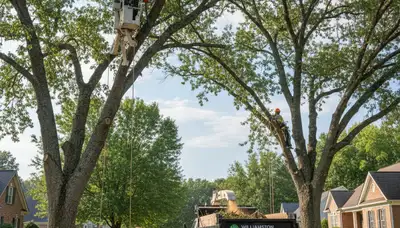 Professional tree removal service in Greenville NC safely cutting and clearing large oak trees