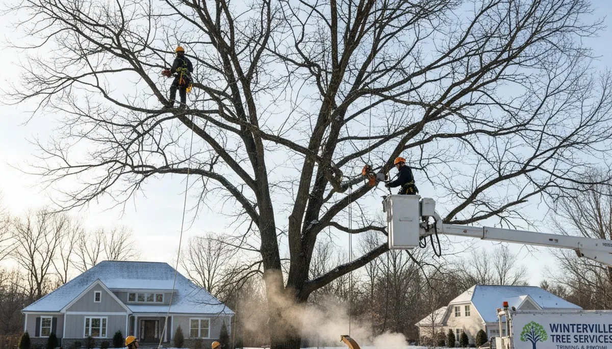 Professional tree removal service in Greenville NC safely cutting down large oak trees