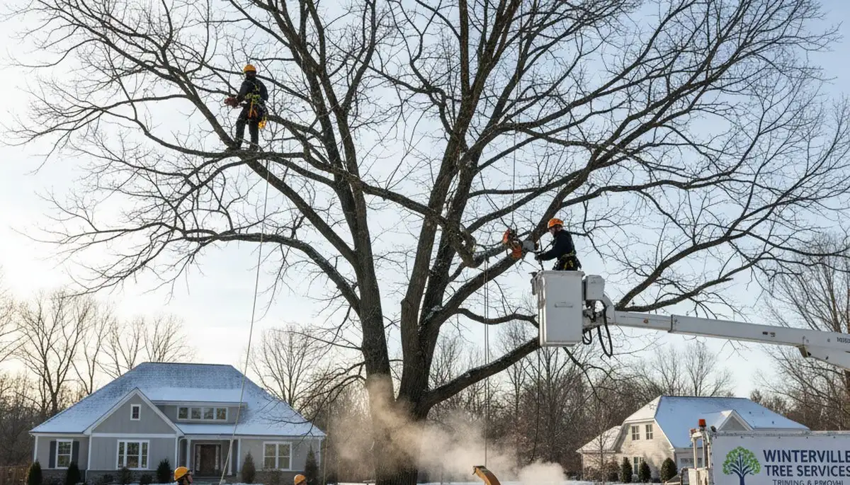 Professional tree removal service in Greenville NC safely cutting down large oak trees